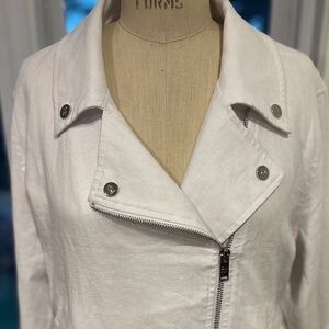 DKNY White Linen Moto Jacket
